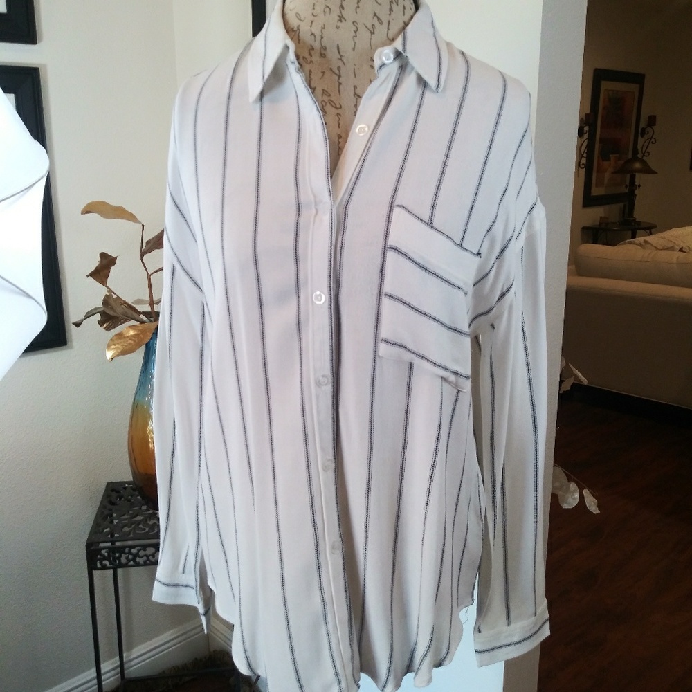 blu pepper white pinstripe button down shirt
